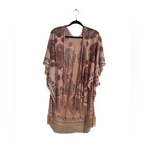 Time and Tru Pink Paisley Kimono with Fringe. One Size. Preloved